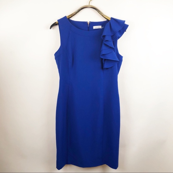 Calvin Klein Dresses & Skirts - Calvin Klein Colbolt Blue Ruffle Dress Size 10